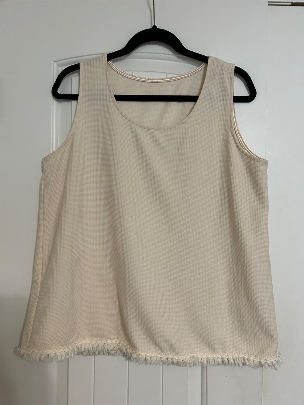 Amazon Cream Fringe-Hem Sleeveless Tank Top and Short Set